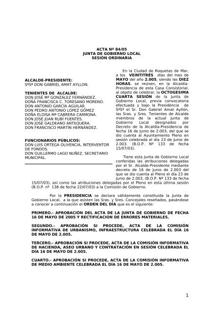 ACTA Nº 84/05 - Ayuntamiento de Roquetas de Mar