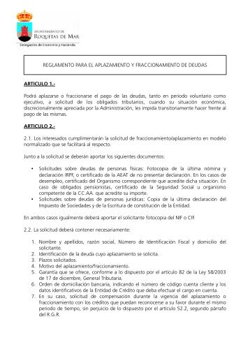 Reglamento para el Aplazamiento y Fraccionamiento de deudas