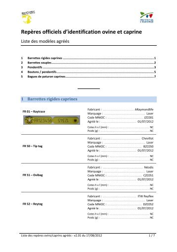 Repères officiels d'identification ovine et caprine