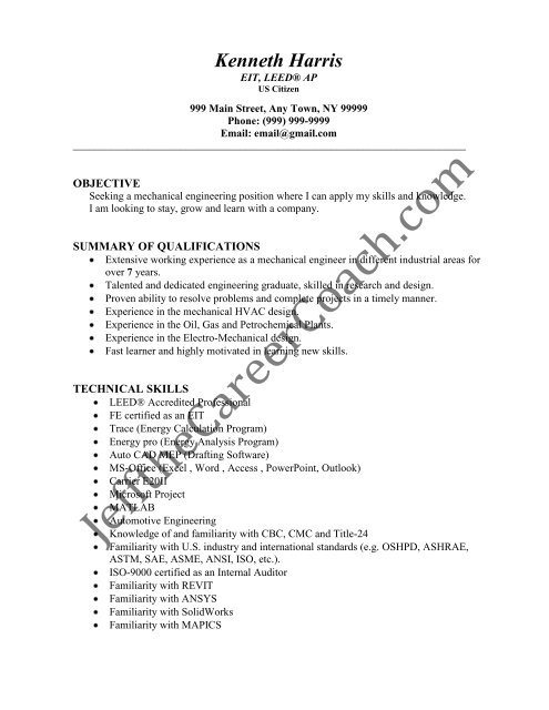 Download The Mechanical Engineer Resume Sample Three In Pdf