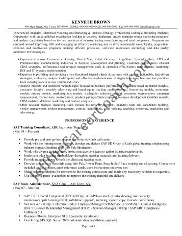 sap resume samples