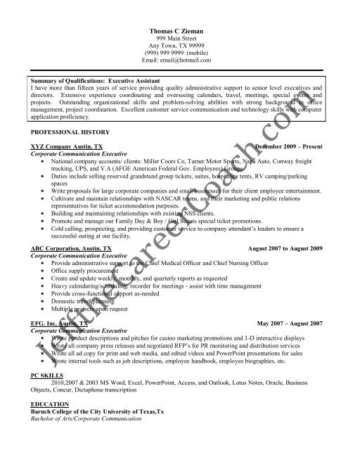 download the Corporate Communications Executive Resume ...