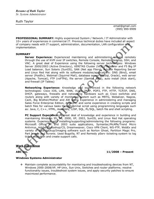 download the Windows System Administrator Resume Sample ...