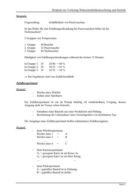 Skriptum zur Vorlesung Wahrscheinlichkeitsrechnung und Statistik ...