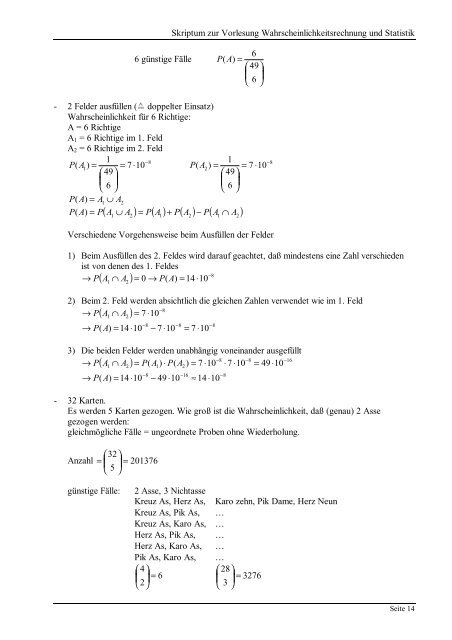 Skriptum zur Vorlesung Wahrscheinlichkeitsrechnung und Statistik ...