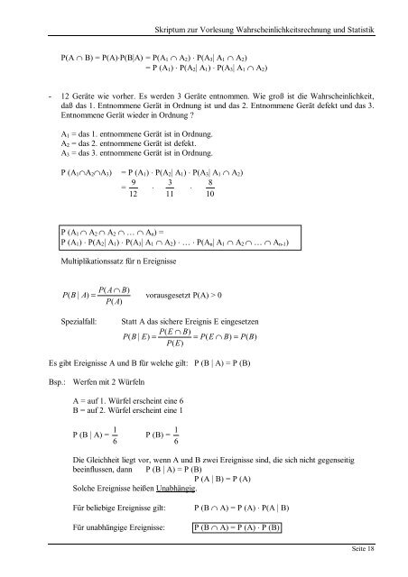 Skriptum zur Vorlesung Wahrscheinlichkeitsrechnung und Statistik ...