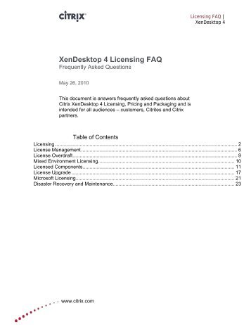 XenDesktop 4 Licensing FAQ - Citrix Knowledge Center