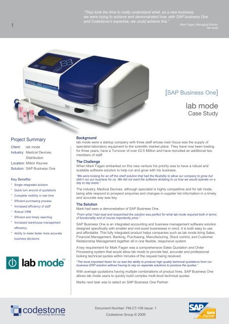 Lab Mode SAP Case Study PDF, 422KB - Codestone