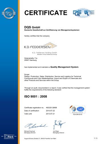 ISO 9001:2008 - KD Feddersen Holding GmbH