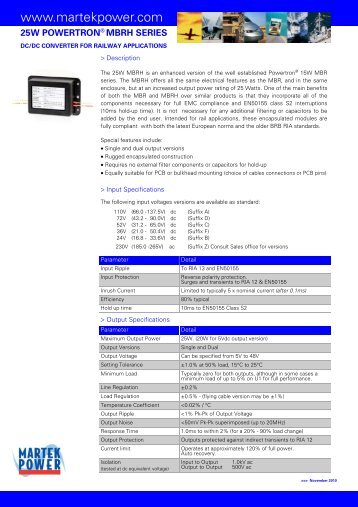 25W Powertron MBRH series dc/dc converters by Martek Power