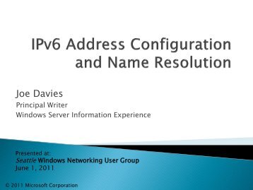 IPv6 Address Configuration and Name Resolution - SITPUG
