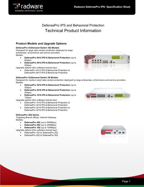 Radware Defensepro IPS Technical Specifications Datasheet