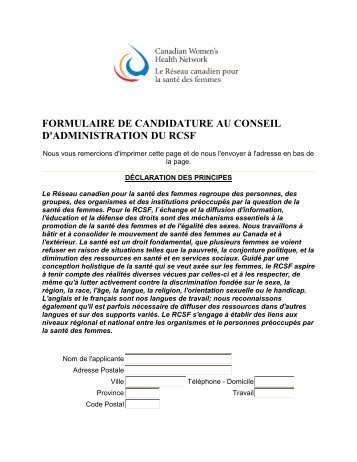 formulaire de candidature au conseil d'administration du rcsf