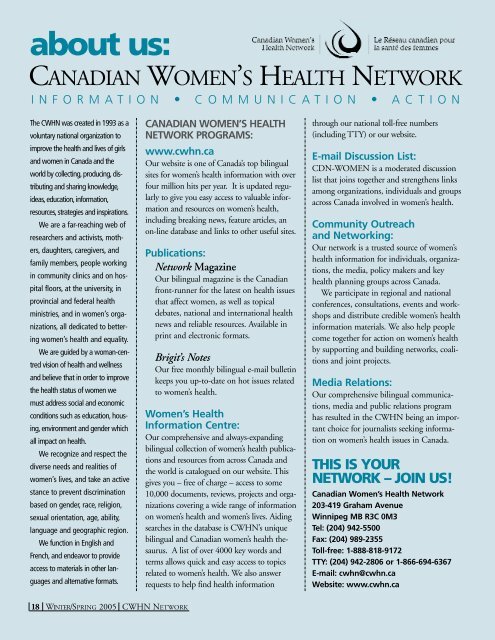 NETWORK WIN00 - Canadian Women's Health Network