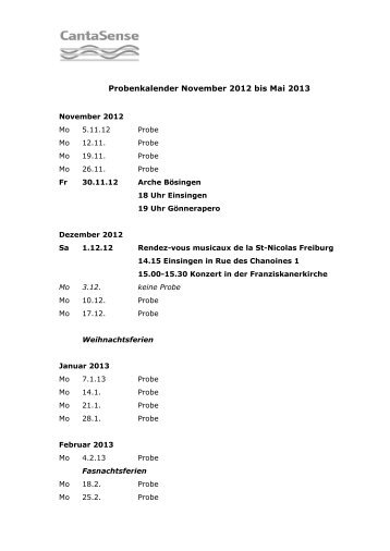 Probenplan Mai 2011 – Dezember 2011 - CantaSense