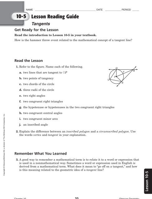 10-5 study guide and intervention tangents