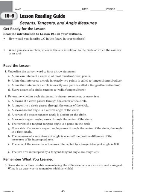 10-5 study guide and intervention tangents