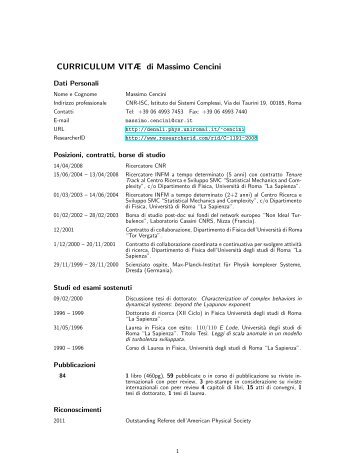 CURRICULUM VITÃ di Massimo Cencini - Sapienza