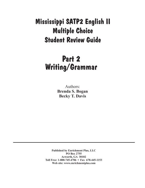 Writing/Grammar Pre-Test - Enrichment Plus