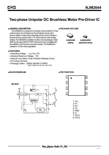 NJM2644 Two-phase Unipolar DC Brushless Motor Pre-Driver IC