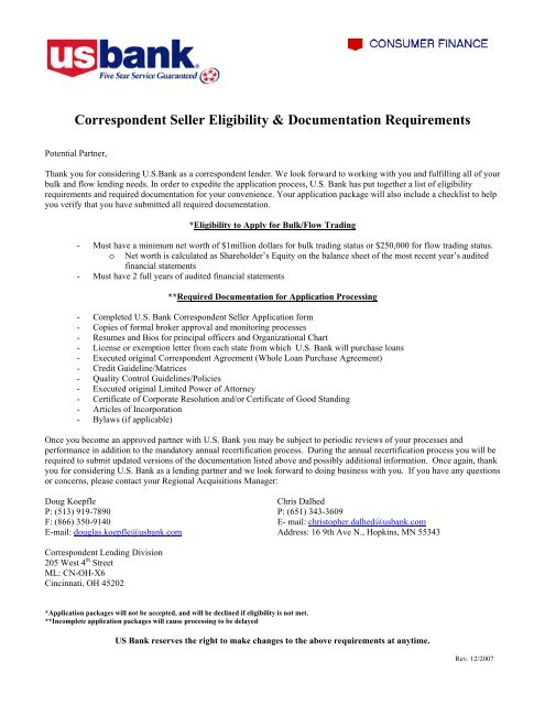 Correspondent Seller Eligibility & Documentation Requirements