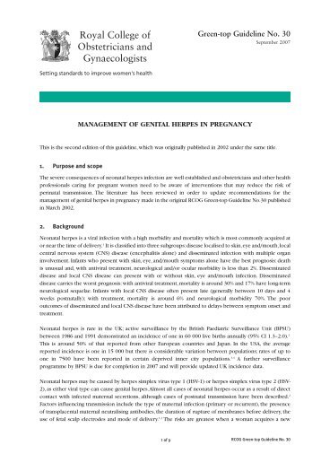 Management of Genital Herpes in Pregnancy - Neonatal Formulary