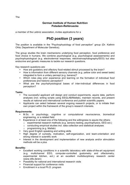 PhD position (3 years) - Kathrin Ohla