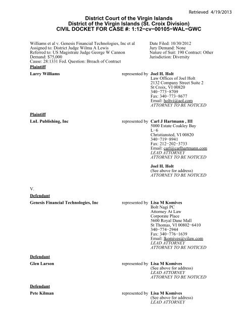 11. Court Docket Sheet - Federal Litigation