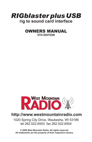 RIGblaster Plus Owner's Manual - West Mountain Radio