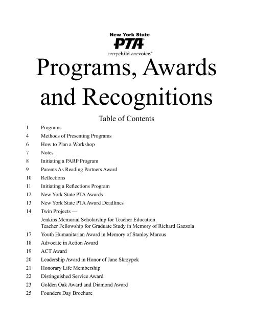 Programs, Awards and Recognitions - New York State PTA