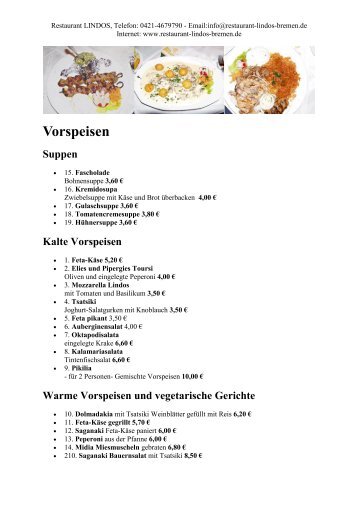 Vorspeisen - Lindos-Griechisches Restaurant Bremen