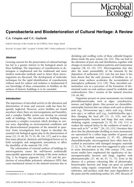 Cyanobacteria and Biodeterioration of Cultural Heritage: A Review