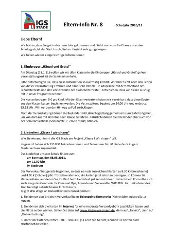 Elterninfo Nr. 8 - Integrierte Gesamtschule Stade - IGS