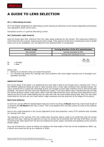 A GUIDE TO LENS SELECTION - Security Systems - Pentax