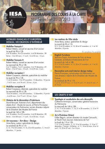 PROGRAMME DES COURS Ã LA CARTE MarchÃ© de l'art ... - IESA