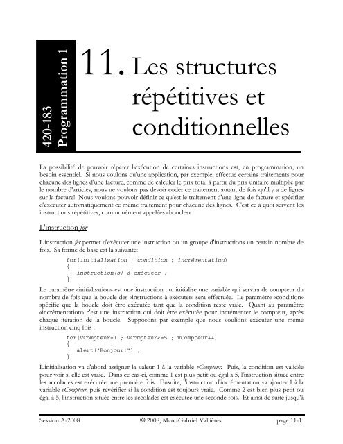 11. Les structures répétitives et conditionnelles