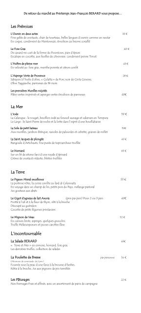 Nos Menus Et Carte Du Restaurant Rene Et Jean Francois Berard Nos Menus Et Carte Du Restaurant Rene Et Jean Francois Berard