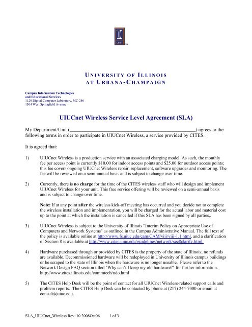 Uiucnet Wireless Service Level Agreement Cites University Of