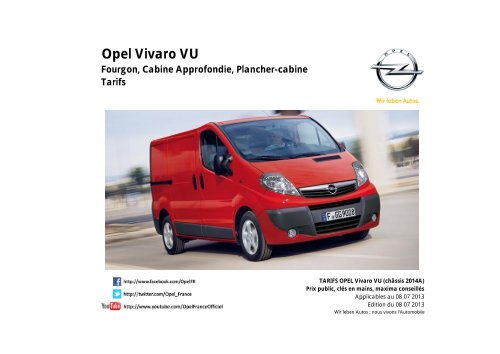 Tarifs et fiche technique Vivaro - Opel