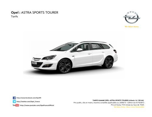 Tarifs et fiche technique Astra Sports Tourer - Opel