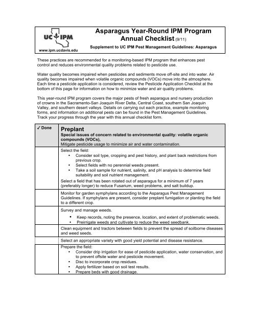 Annual checklist - UC Statewide IPM Program