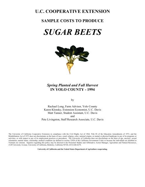 sugar beets - Cost & Return Studies - University of California, Davis