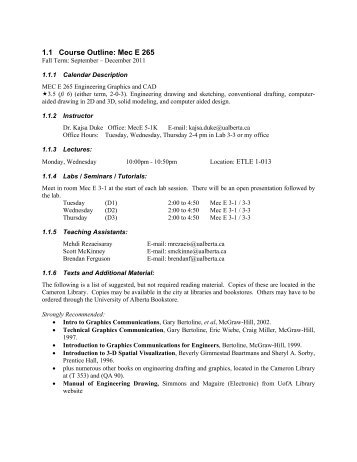 Mec E 265 - Mechanical Engineering - University of Alberta