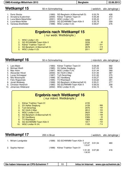 Protokoll DMS Kreisliga 2013 - Schwimmverein Hellas Siegburg