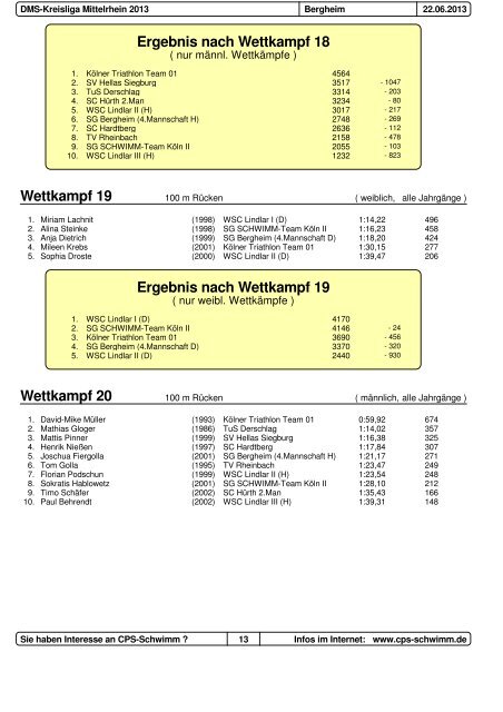 Protokoll DMS Kreisliga 2013 - Schwimmverein Hellas Siegburg