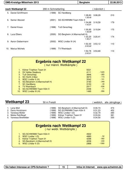 Protokoll DMS Kreisliga 2013 - Schwimmverein Hellas Siegburg