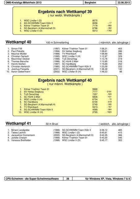 Protokoll DMS Kreisliga 2013 - Schwimmverein Hellas Siegburg