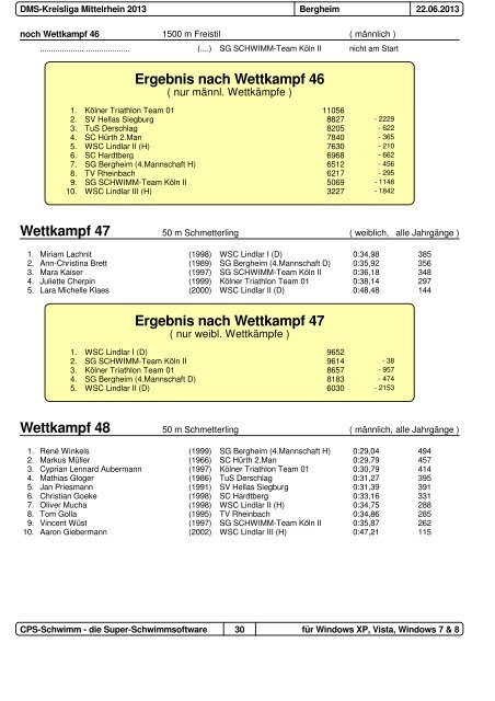 Protokoll DMS Kreisliga 2013 - Schwimmverein Hellas Siegburg