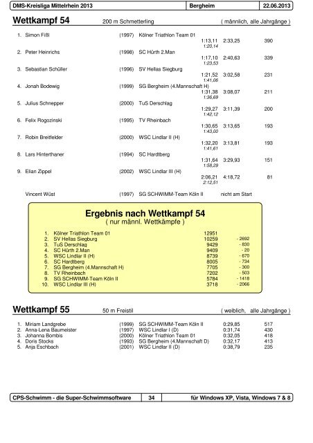 Protokoll DMS Kreisliga 2013 - Schwimmverein Hellas Siegburg