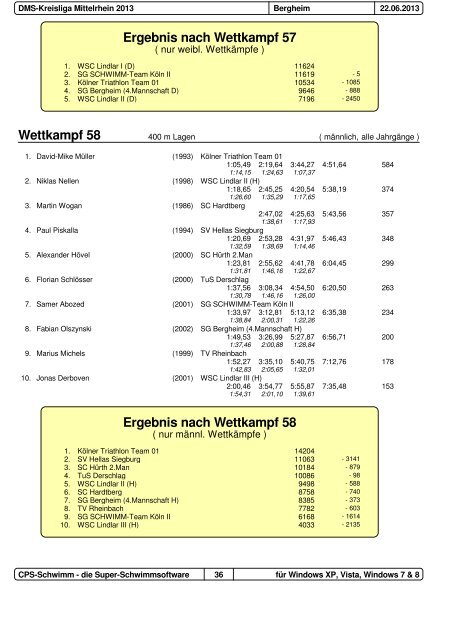 Protokoll DMS Kreisliga 2013 - Schwimmverein Hellas Siegburg